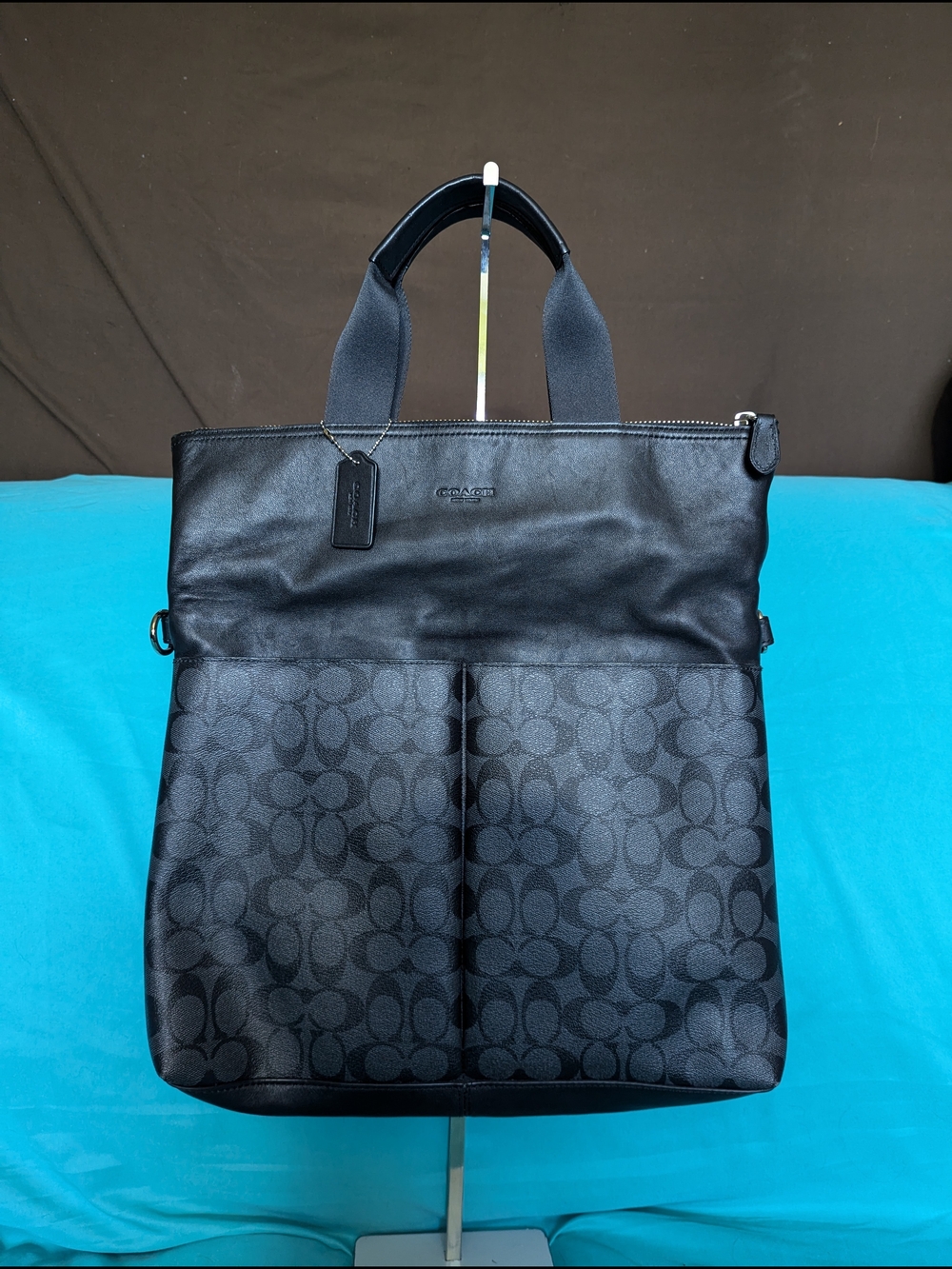 Coach Black Signature Leather Messenger Tote Unisex